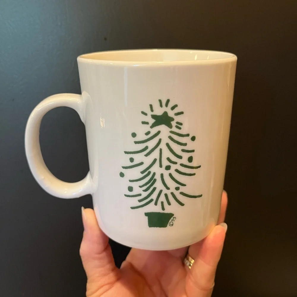 Crate&Barrel Christmas Tree and Reindeer Holiday Mug Set by Trish Richman 16 oz.